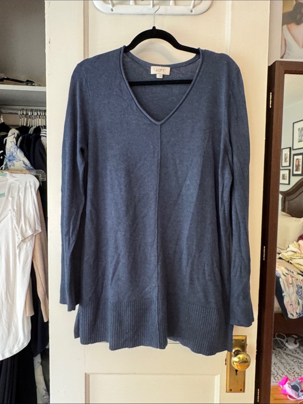 LOFT Slate Blue V-Neck Long Sleeve Tunic Sweater
